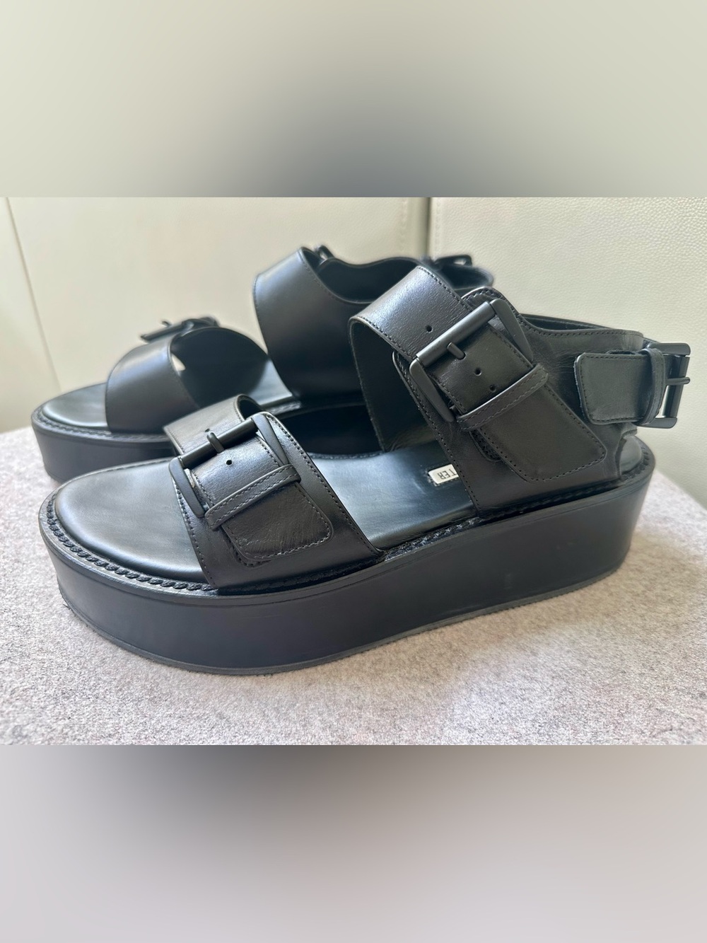 ANN DEMEULEMEESTER Italy black leather flatform platform buckled sandals sz 40